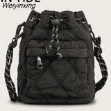 Weiyinxing Nylon Padded Women Shoulder Bags Quilted Drawsting Crossbody Bag Vintage Bucket Bag Small Tote Female Purses 2023 Winter