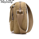 Weiyinxing Men's Casual Style Canvas Shoulder Messenger Bags Multi-pocket with lid Handbag Crossbody Flap Bag For Man Business Sling Bag