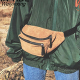 Weiyinxing Women Corduroy Waist Bag Ladies Designer Canvas Fanny Pack Fashion Brown Money Phone Chest Banana Bag Female Bum Belt Bags phone