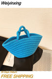Weiyinxing Summer Straw Shoulder Bags For Women Handmade cotton rope Beach Bags Raffia Rattan Woven Handbags Vacation Shopping Bags
