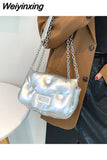 Weiyinxing Winter Fashion Womens Shoulder Bag Soft Purses and Handbags Luxury Designer Silver Solid Color Pillow Cloud Crossbody Bag