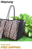 Weiyinxing Leopard Neoprene Women Shoulder Bags Casual Camouflage Beach Handbags Large Capacity Tote Big Shopper Bag Summer 2023