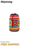 Weiyinxing Crochet Barrel Shaped Women Shoulder Bags Knitted Granny Square Backpacks Handmade Woven Handbag Casual Travel Bag 2023