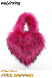 weiyinxing Faux Raccoon Fur Hearts Shape Women Handbag Designer Soft Plush Shoulder Bags Luxury Small Tote Fluffy Femame Purse 2023