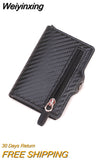 Weiyinxing Men Wallet RFID Card Holder Wallet Antitheft Aluminum Box Card Holder PU Leather Pop Up Card Case Magnet Coin Purse