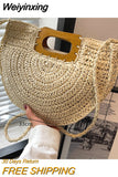 Weiyinxing Straw Bag Rattan Woven Round Tassel Handbag For Women Large Capacity Shoulder Tote Purse Ladies Holiday Wood Handle Bag
