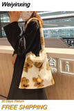 Weiyinxing Women's Girls Plush Handbag Mini Love Clutch Ladies Shoulder Underarm Bag Female Leopard Tote Purse Street Travel Bags