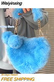 Weiyinxing Fur Winter Women Handbags Cute Plush Ladies Heart Shaped Shoulder Bag Cute Female Clutch Purse Love Handbags Messenger Bag