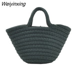 Weiyinxing 2023 Casual Solid Color Woven Bag Women Small Tote Straw Bag Beach Vacation Travel Shopping Shopper Handbag Female Open Bag