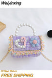 Weiyinxing Design Baby Girls Shoulder Bag Fashion Princess Pearl Handbags Coin Purse Cute Bear Children' Small Square Messenger Bags