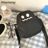 Weiyinxing White Funny Cute Ghost Kawaii Women Canvas Bag Cartoon Harajuku Chic Ins Shopper Bag Women Shoulder Bags Large Capacity