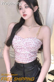 Weiyinxing Summer Small Fragrance Tweed Sexy Club Party Ladies Crop Top Women Y2K French Vintage Vest Tops Korean HotSweet Tank Top