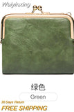 Weiyinxing Women's Wallet Short  Bifold Retro Multifunction Coin Purse with Zip and Kiss Lock Green PU Leather Female Short Purses