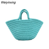 Weiyinxing 2023 Casual Solid Color Woven Bag Women Small Tote Straw Bag Beach Vacation Travel Shopping Shopper Handbag Female Open Bag