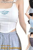 Weiyinxing Women Sexy Crop Top Sleeveless Tank Tops Vest Letters Y2K 2000S Solid Color Short Women's T-shirt Camisole Crop Top With Bra Pad