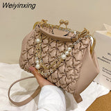 Weiyinxing women's bag 2023 trend Vintage crossbosy bag pleated luxury designer handbag for women pearl chain totes bags for women