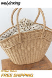 weiyinxing rattan women handbags wicker woven lady shoulder bags summer beach straw bag large capacity tote dot big baskets purses