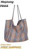 Weiyinxing Korean Fashion Handbag Simple Large Capacity Handbags Wool Totes Plaid Shoulder Bag Female Vintage Wild Bags