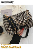 Weiyinxing Chain Houndstooth Shoulder Crossbody Bags Woolen Cloth Luxury Designer Women 2023Winter Handbags and Purse Branded Bolsa