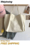 Weiyinxing Canvas Shoulder Bag Large Capacity Grocery Totes Simple Solid Color Designer Handbag Reusable Shopper Eco Shopping Bags