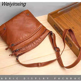 Weiyinxing Leather Shoulder Bag Women Retro Messenger Bag Double Zipper Female Crossbody Bag Big Capacity Daily Handbag