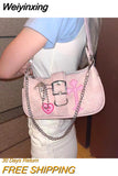 Weiyinxing Cool Women's Underarm Bag Hot Girls Pink Shoulder Bags Messenger Bag Retro Design Female Chain Purse Armpit Handbags