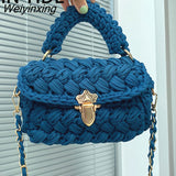 Weiyinxing Rope Knitting Women Handbag Designer Chains Woven Shoulder Crossbody Bags for Women 2023 Small Square Flap Lady Purses