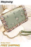 Weiyinxing Retro Crossbody Bags Chain Small Square Bag Embroidery Small Flower Pearl HandBag Women's 2023 Chain One Shoulder Bag