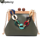 Weiyinxing Women's Shoulder Bags Luxury Chains Crossbody Bags For Women 2023 Pu Messenger Bag Ladies Wooden Folder Handbag