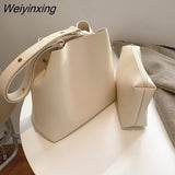 Weiyinxing Wide Strap Buckets Bag for Women Designer Handbags Luxury Soft Pu Leather Crossbody Messenger Bag Simply Large Tote 2023