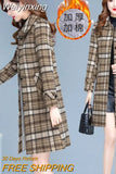 Weiyinxing Winter New Plaid Woolen Coat Women 2023 Middle-Aged Elderly Warm Fashion Double-Breasted Straight Overcoat