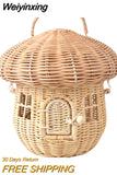 Weiyinxing Rattan Mushroom Basket Bag Designer Wicker Woven Women Handbags Lovely Summer Beach Straw Bags Bali Holiday Box Purses