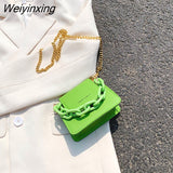 Weiyinxing de couro do plutônio das mulheres moda mini crossbody saco para as mulheres acrílico corrente bolsa de ombro feminina peq