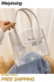 Weiyinxing Bags Women Summer Designed Patchwork PVC Portable Simple Student Travel Jelly Bag PU Handle All-match Beach Totes
