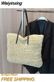 Weiyinxing Design Women Straw Woven Tote Bags New Fashion Beach Shoulder Bag Summer Casual Large Capacity Handbags Simple Shopping