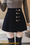 Weiyinxing Pin Velvet Shorts Skirt Black Women Autumn Winter Boots High Waist Shorts Casual A-line Short Pants Korean Streetwear O297