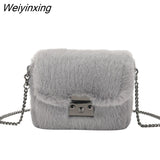 Weiyinxing YIDE Faux Rabbit Fur Bag Women Chain Crossbody Bag Shoulder Handbag Purse Mini Brand Designer Handbags Fashion Winter New