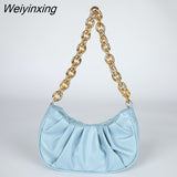 Weiyinxing Bag Women's 2023 New Underarm Bag Solid Color Pleated Bag Cloud Single Shoulder Messenger Bag Texture Handbag for Women