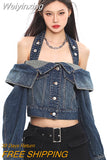 Weiyinxing Halter Off Shoulder Loose Denim Coat American Spice Girl Fashion Top Women's Jacket 2023 Spring New Y2k Clothes R1300