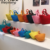 Weiyinxing 2023 Casual Solid Color Woven Bag Women Small Tote Straw Bag Beach Vacation Travel Shopping Shopper Handbag Female Open Bag