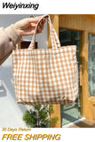 Weiyinxing Cotton Women Lunch Bento Bag Vintage Plaid Canvas Ladies Small Handbags Simple Female Cloth Mini Tote Bag Clutch Purse