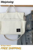 Weiyinxing Women's Retro Large Size Bags Cotton Canvas Shoulder Bag Fashion Crossbody Handbag Zipper Casual Tote Multi Pocket