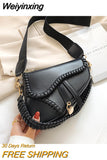 Weiyinxing Saddle Women Bag One Shoulder Handle Trend Casual Hasp Zipper PU Material Polyester Inside Lock Ornament Bag