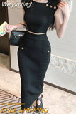 Weiyinxing New Knitted Two Piece Set For Women Sexy Crop Top + Bodycon Long Skirt Suits Beach Holiday Summer 2 Piece Sets Women Outfit