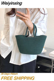 Weiyinxing Summer Straw Shoulder Bags For Women Handmade cotton rope Beach Bags Raffia Rattan Woven Handbags Vacation Shopping Bags