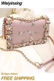 Weiyinxing Retro Crossbody Bags Chain Small Square Bag Embroidery Small Flower Pearl HandBag Women's 2023 Chain One Shoulder Bag