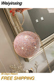 Weiyinxing Women Evening Day Clutch Colorful Crystal Diamonds Round Ball Shaped Clutches Lady Handbag Wedding Purse Chain Shoulder Bag