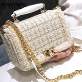 Weiyinxing Winter Fashion New Female Square Tote Bag Quality Woolen Pearl Women's Designer Handbag Ladies Chain Shoulder Crossbody Bag