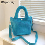 Weiyinxing Capacity Corduroy Bucket Bag Japanese Cute Plush Messenger Bag Kawaii Women's Bag Handbag Tote Bag Purses Little Bag