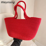 Weiyinxing Straw Bag for Women 2023 Trend Cotton Rope Designer Purses and Handbags Girls Casual Open Weave Beach Carrycot Totes Bags